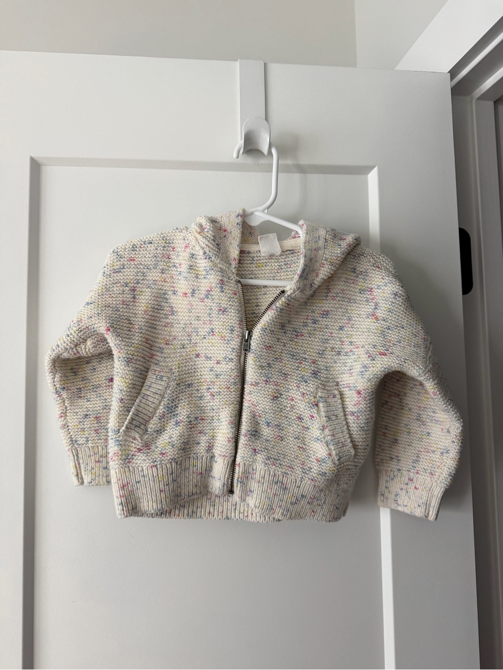 GAP Cream Hooded Zip Sweater with Multicolor Speckle